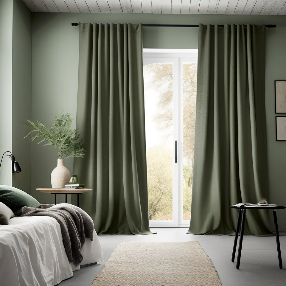 Green Soundproof Linen Curtains with Back Tabs by Zara Curtains 